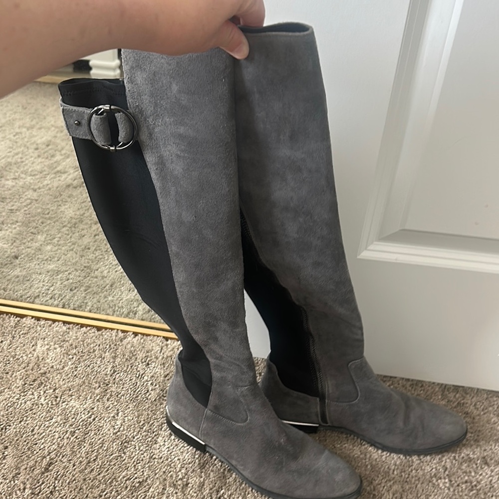 Calvin Klein Gray and Black Over the Knee Boots